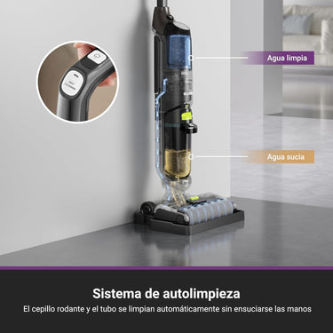 EUREKA NEW400 Aspirador Escoba sin Cable en Seco y Húmedo Inalámbrico,Ligero, Aspiradora y Fregona sin Cable Inteligente, Autolimpieza,Autonomía 30 mins,Tanque Doble,Suelos Duros, Pelo de Mascotas
